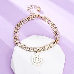 304 нержавеющая сталь плоские круглые браслеты с подвесками для девочек&nbsp;BJEW-A036-13G-01