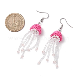 Серьги-подвески в виде медузы из стеклянного бисера с акриловыми бусинами и стеклянными жемчужинами круглой формы&nbsp;EJEW-MZ00435-05