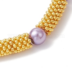 Женские браслеты-растяжки из сплава снежинок и стеклянных бусин с жемчугом&nbsp;BJEW-JB11803-01