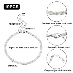 10 шт. 3 мм 304 нержавеющая сталь плоский змеевидный купол цепочка звенья елочка браслет для мужчин и женщин&nbsp;BJEW-UN0001-27