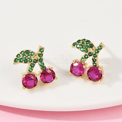 Серьги-гвоздики из вишневой латуни с микропаве из кубических цирконий&nbsp;EJEW-F895-26A-G