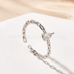 925 открытое кольцо-манжета из стерлингового серебра с паве из кубических цирконий&nbsp;RJEW-R016-01P-01