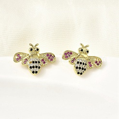 Серьги-гвоздики из латуни с разноцветными кубическими цирконами в виде пчел&nbsp;EJEW-L261-017G