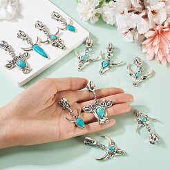 14 шт. 7 стиля слайдеров-молний из сплава в виде головы крупного рогатого скота и синтетической бирюзы&nbsp;HJEW-TAC0102