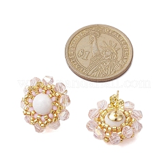 Женские серьги-гвоздики из цветочного стекла с бисером и натуральным нефритом машан&nbsp;EJEW-MZ00208-02