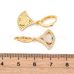 Серьги-кольца с веером в форме сердца из латуни с микропаве из прозрачных кубических цирконий&nbsp;KK-D363-13G