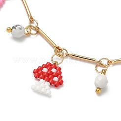 Браслеты с подвесками в виде грибов из стеклянных бусин&nbsp;BJEW-MZ00218