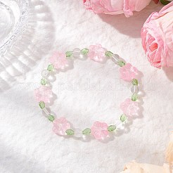 3шт 3 цвета сливы цветочные стеклянные бусины эластичные браслеты для женщин&nbsp;BJEW-JB12138