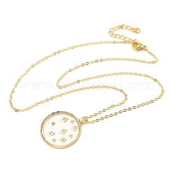 Латунные микропаве прозрачные кубические цирконии эмалированные плоские круглые подвески в виде луны для женщин&nbsp;NJEW-S449-03C-G