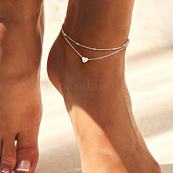 Двухслойные браслеты на ногу из нержавеющей стали 304 с буквами в форме сердца для женщин&nbsp;FS-WGBA27F-03