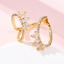 Латунные прозрачные кубические цирконии конский глаз манжеты кольца для женщин&nbsp;RJEW-U047-31G