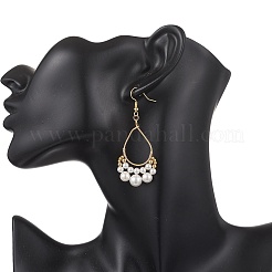 Серьги-подвески из медной проволоки с жемчугом и ракушками.&nbsp;EJEW-JE06902