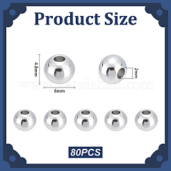 80 шт. круглые бусины из нержавеющей стали 304 с швом&nbsp;STAS-UN0063-62C-P