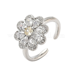 Кольца-манжеты из цветочной латуни с микропаве из кубического циркония для женщин&nbsp;RJEW-A069-01B-P