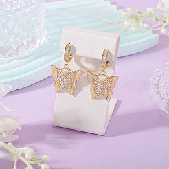 1 пара серег-колец в форме бабочек из латуни с прозрачным кубическим цирконием&nbsp;EJEW-TA0008-58