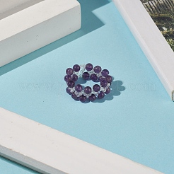 Женское эластичное кольцо с натуральным аметистом и стеклянным плетением из бисера&nbsp;RJEW-JR00546-02