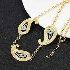 Латунные микропаве прозрачные и небесно-голубые кубические цирконии каплевидные цепочки-ожерелья с символом сглаза&nbsp;KK-H203-14G