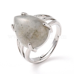 Каплевидное регулируемое кольцо на палец из натурального лабрадорита&nbsp;RJEW-C001-01P-RS