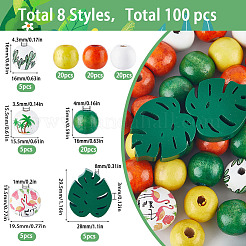 100шт 7 стиля окрашенные распылением бусины из натурального дерева&nbsp;WOOD-SC0001-56