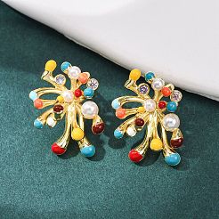 Серьги-гвоздики из латуни с микропаве из кубических цирконий в стиле фейерверк&nbsp;EJEW-C174-03G