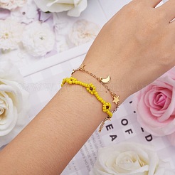 Многожильный браслет с плетением из стеклянных косточек&nbsp;BJEW-SW00069-01