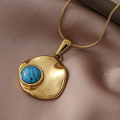 Женские ожерелья с подвесками из нержавеющей стали 304 с окрашенной синтетической бирюзой в виде диска&nbsp;ON4830