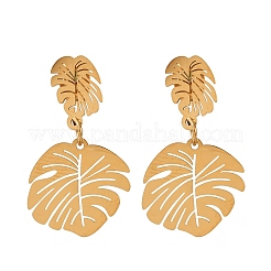 Серьги-гвоздики в форме листа из нержавеющей стали 304&nbsp;EJEW-F393-05G