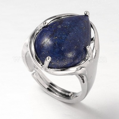 Регулируемые широкие кольца из латуни с драгоценными камнями в виде слезинки платинового тона RJEW-L062-02J-1