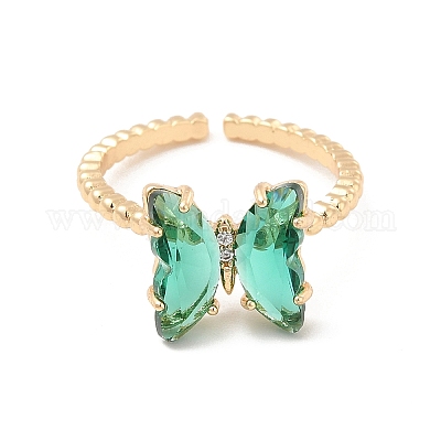 K9 стеклянная бабочка открытая манжета кольцо&nbsp;RJEW-E065-01KCG-1