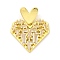 Brass Pendants with Cubic Zirconia, Electrophoretic Color Preservation, Heart Charms, Golden, 27.5x19.5x6mm, Hole: 2.5x5mm