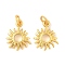Brass Pendants, Sun Charms, Long-Lasting Plated, Lead Free & Cadmium Free, with Jump Ring, Real 24K Gold Plated, 12x9.5x2mm, Hole: 2mm