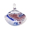 Glass Pendants, Shell Shape Charms, Blue, 27~39x27~29x12~13mm, Hole: 3.2~3.7mm