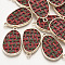 Alloy Pendants, with Linen, Oval, Golden, Red, 27.5x17x3mm, Hole: 2mm