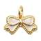 Brass Enamel Pendants, Bowknot Charms, Rack Plating, Long-Lasting Plated, Cadmium Free & Lead Free, Real 18K Gold Plated, with Jump Ring & Glitter Powder, White, 9x14x2.5mm, Hole: 3mm