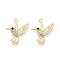 Alloy & Crystal Rhinestone Pendants, Bird Charms, Light Gold, 24x19.5x3mm, Hole: 1.6mm