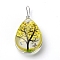 Transparent Glass Pendants, with Dride Flower inside and Zinc Alloy Finding, Teardrop, Platinum, Yellow, 35.5x18x9mm, Hole: 3.5x4.5mm