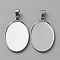 304 Stainless Steel Pendant Cabochon Settings, with 201 Stainless Steel Snap on Bails, Stainless Steel Color, Oval, Tray: 30x19.5mm, 34.5x20.5x2mm, Hole: 7x3.5mm