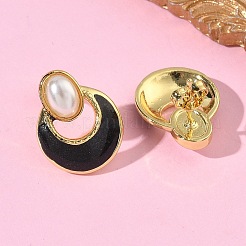 Овальные серьги-гвоздики с плоскими круглыми латунными эмалированными элементами&nbsp;EJEW-P341-02G