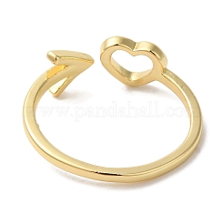 Женские латунные кольца на палец с открытой манжетой и сердцем и стрелами&nbsp;RJEW-L123-013G