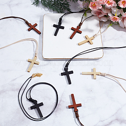 36 шт. 3-х цветный деревянный крест-подвеска из вощеного полиэфирного шнура&nbsp;NJEW-DR00022
