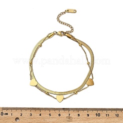 Браслеты на ногу из нержавеющей стали 304 с двойной цепочкой в форме сердца для женщин&nbsp;AJEW-Q012-01G