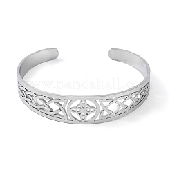 Не тускнеющие открытые браслеты-манжеты из нержавеющей стали 304 с ажурным узлом для женщин&nbsp;BJEW-G701-02P