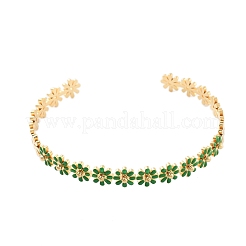 Браслеты-манжеты из нержавеющей стали 304 с эмалью в виде цветка для женщин&nbsp;BJEW-S152-01G-02