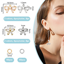 16 шт. 4 стильных латунных подвески-бантики с микропаве из прозрачных кубических цирконий&nbsp;DIY-DR0001-28