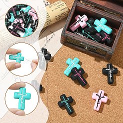 15 шт. 5-цветные силиконовые бусины с надписью «Иисус»&nbsp;SIL-YW0002-04