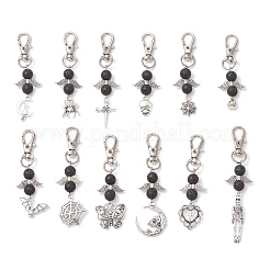 12 шт. подвеска в тибетском стиле на Хэллоуин из сплава и натурального камня лавы&nbsp;HJEW-JM03713