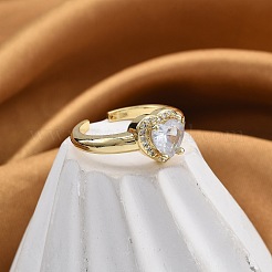 Кольца-манжеты для пальцев с покрытием из латуни с микропаве из прозрачного кубического циркония для женщин&nbsp;RJEW-M028-49G