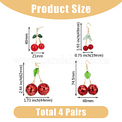 4 пара сережек-гвоздиков в форме вишни из пенопласта&nbsp;EJEW-FI0002-88
