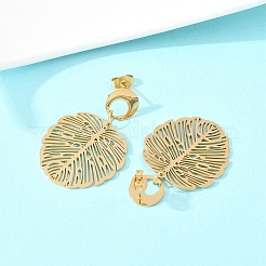 Серьги-гвоздики из нержавеющей стали 304 в форме листа&nbsp;EJEW-H175-04G