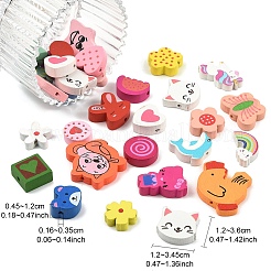 90 шт. печатных бусин из натурального клена&nbsp;WOOD-YW0001-83